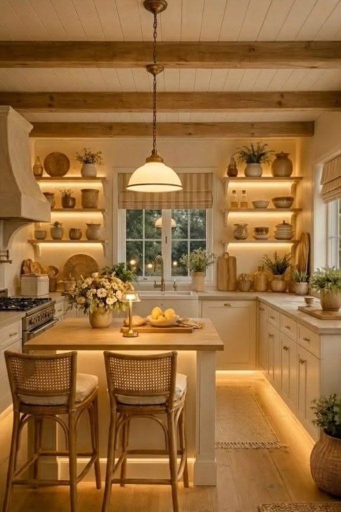 Warm golden cozy breakfast kitchen