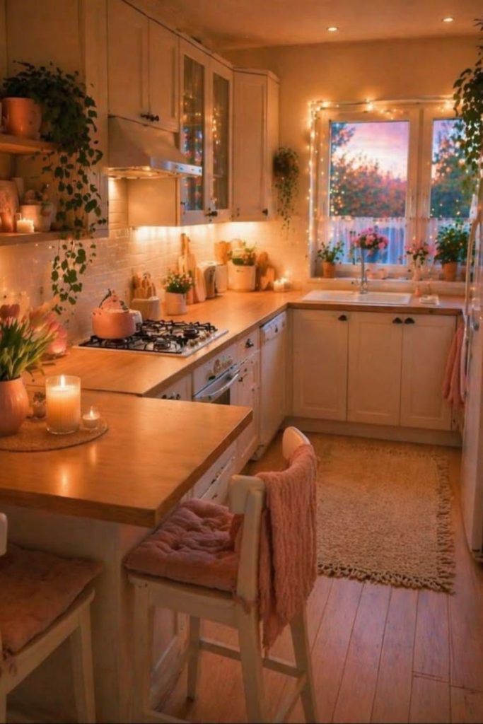Cozy warm kitchen apartment aesthetic