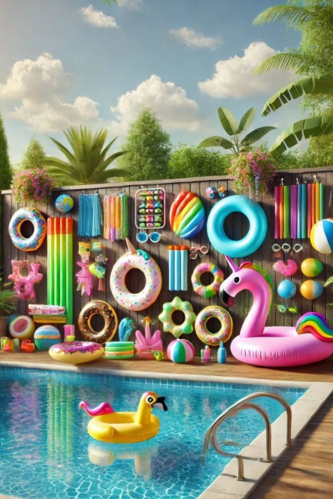Inflatable pool toy wall organizer