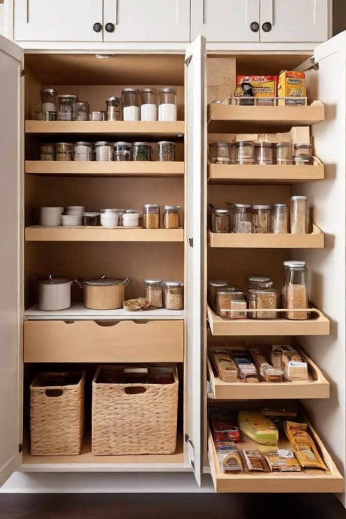 Hidden cabinet extension pantry storage