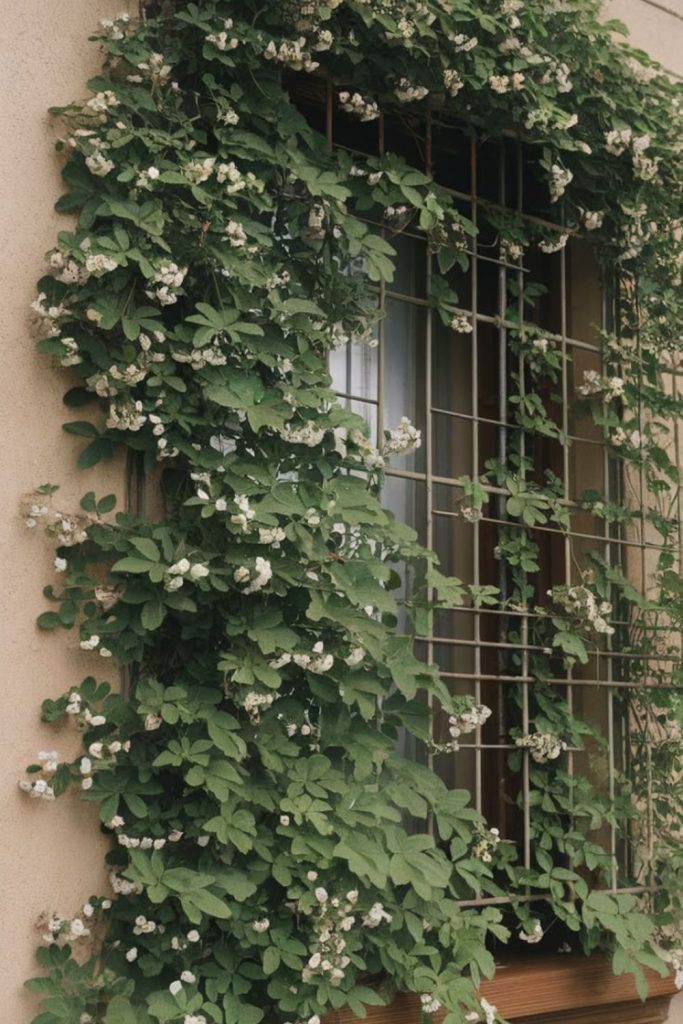 Ivy draped window green curtain