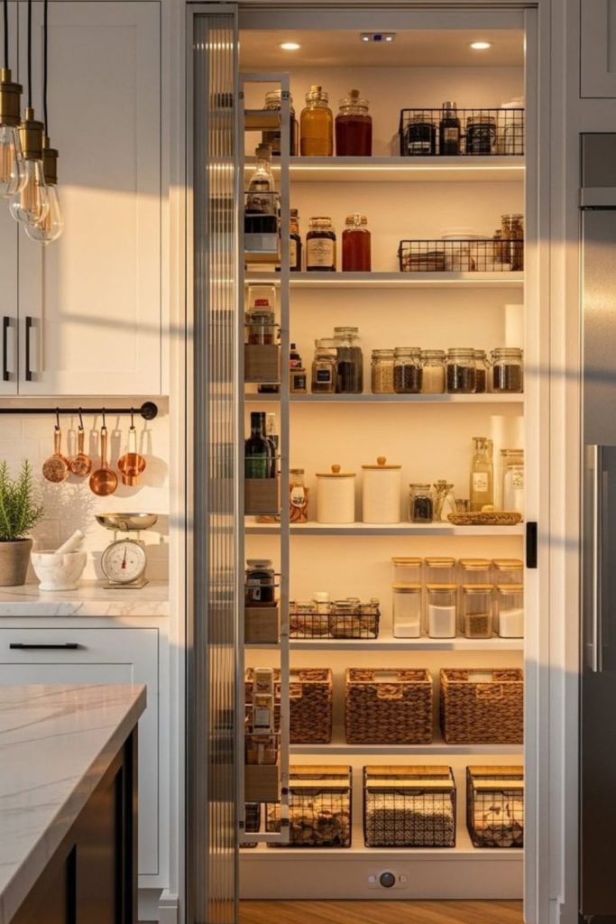 Clear labeled glass pantry jars
