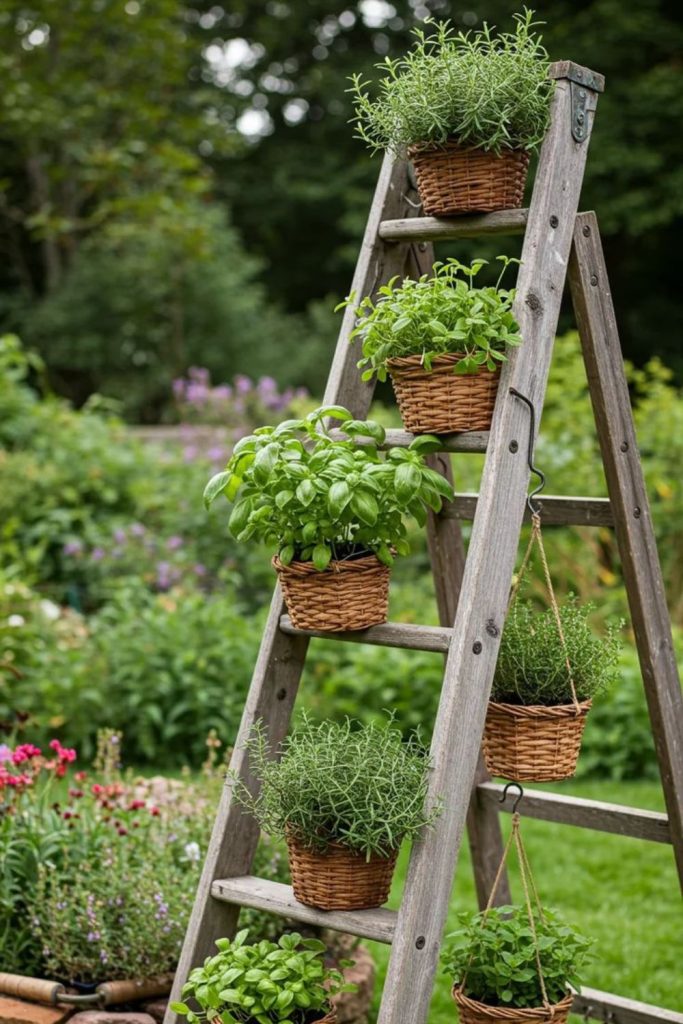 Old ladder shelf vine trellis