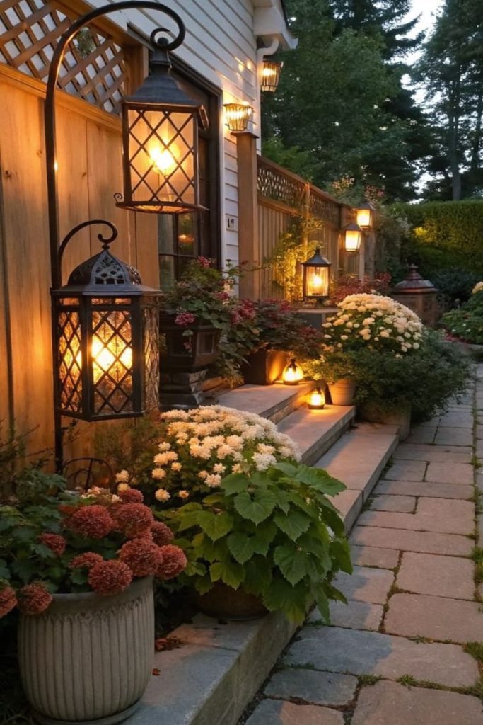 Lantern lit garden entrance design