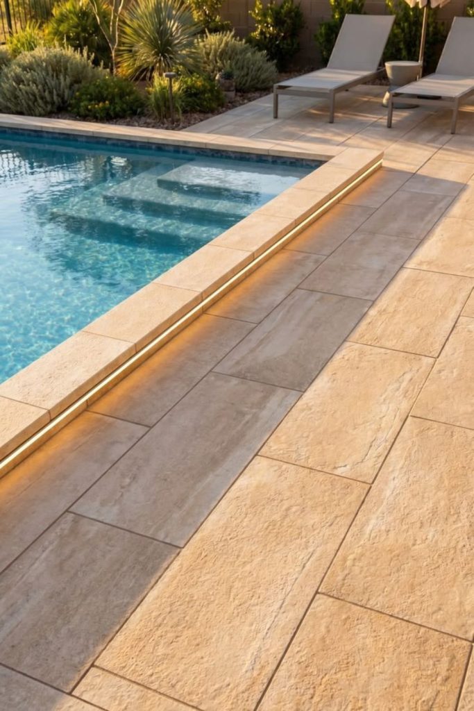 Volcanic stone ember poolside retreat