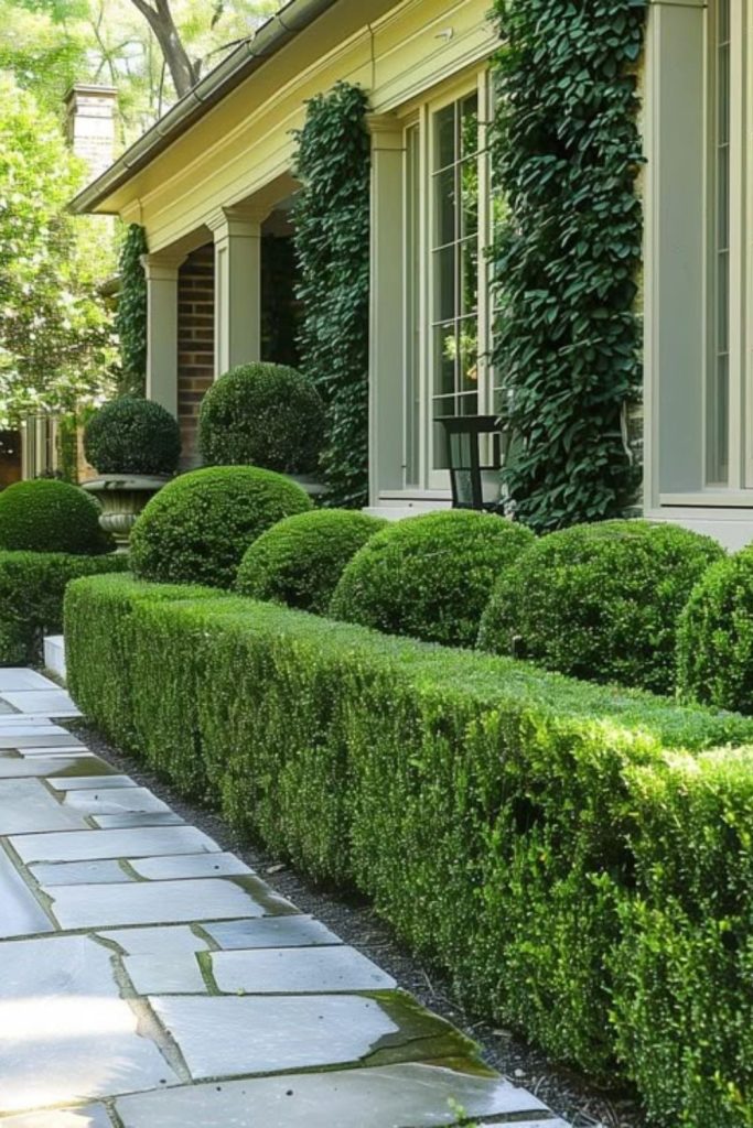 Layered hedge corridor entry structured green tunnel formal pathway design