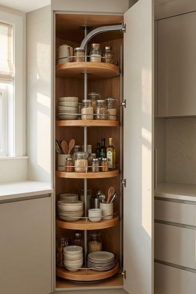 Rotating lazy Susan corner storage