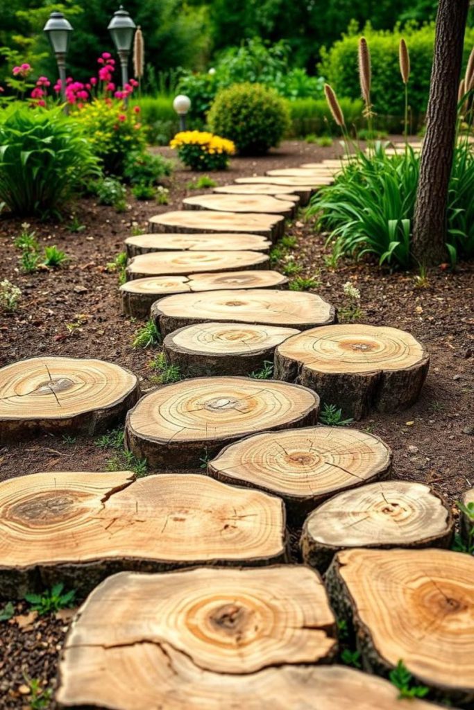 Log slice natural garden stepping stones