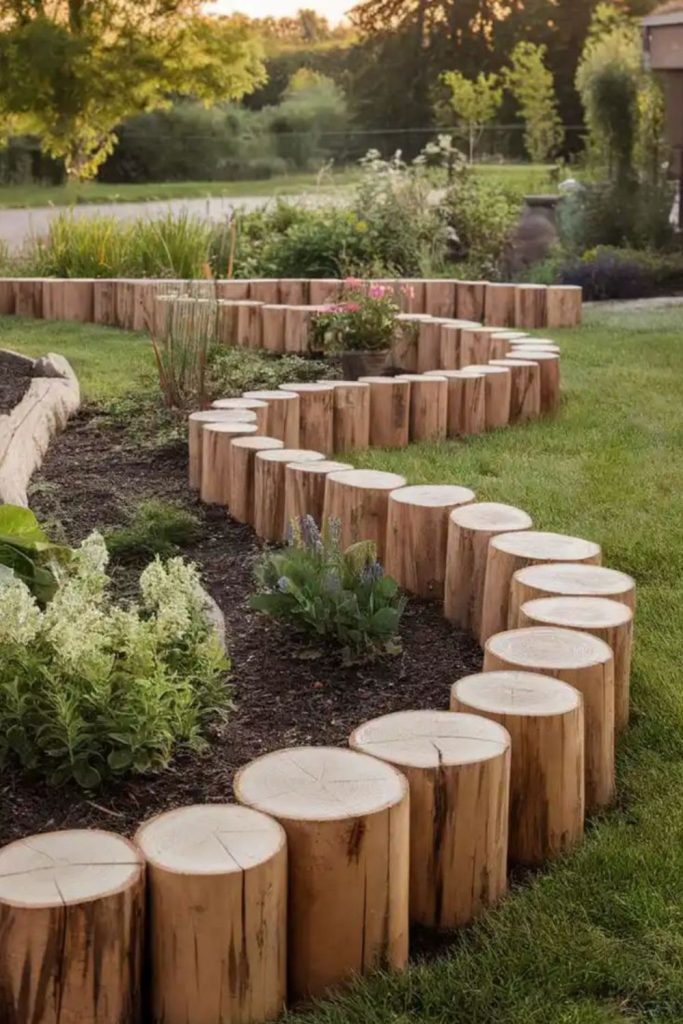 Log slice woodland garden border style