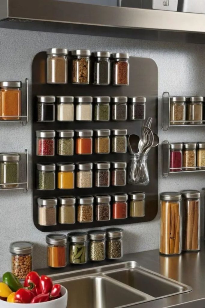 Magnetic spice strip wall storage