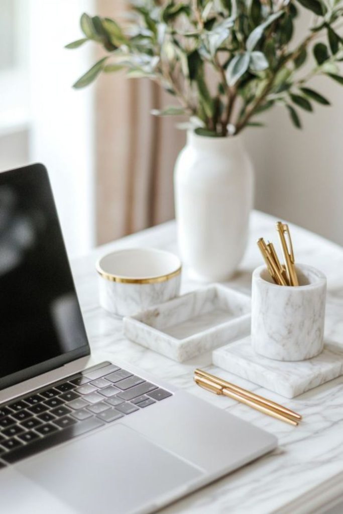 Marble luxury elegant office desk setup.
