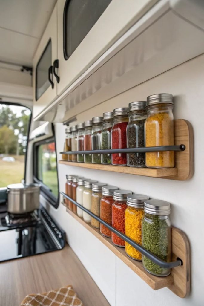 Mason jar kitchen organizer decor.