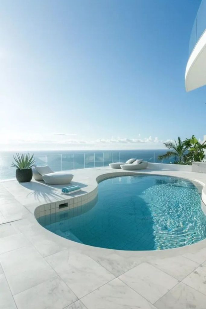 Mediterranean white stone pool haven