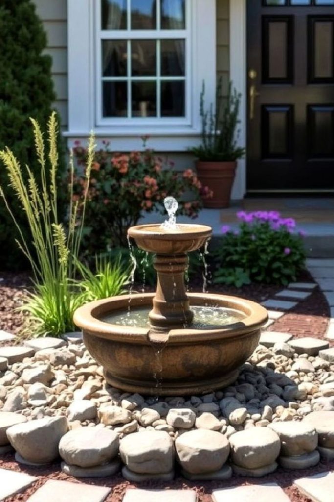 Small fountain with garden stones