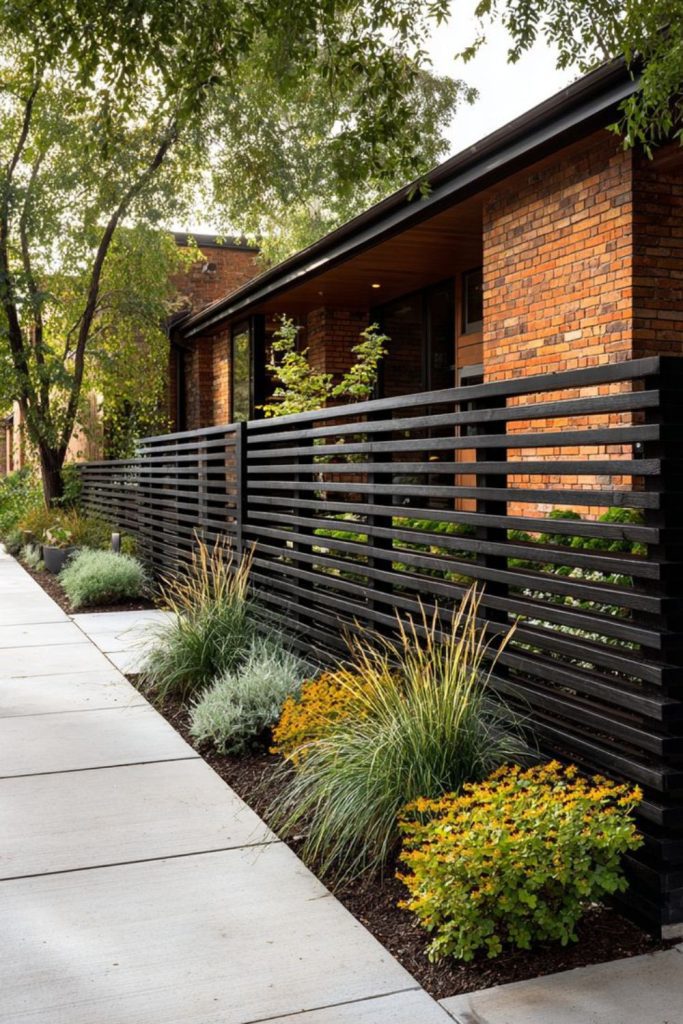 Minimal black steel modern fence frame