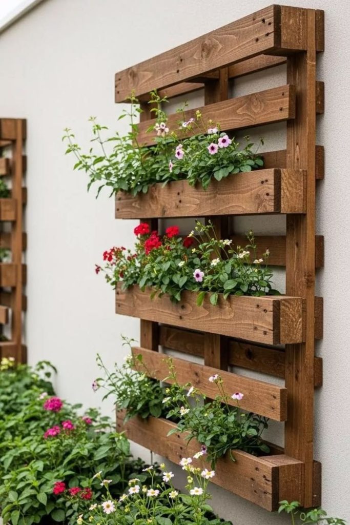 Minimal square grid wood trellis.