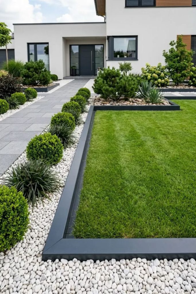 Modern linear minimal lawn geometric clean contemporary front landscape