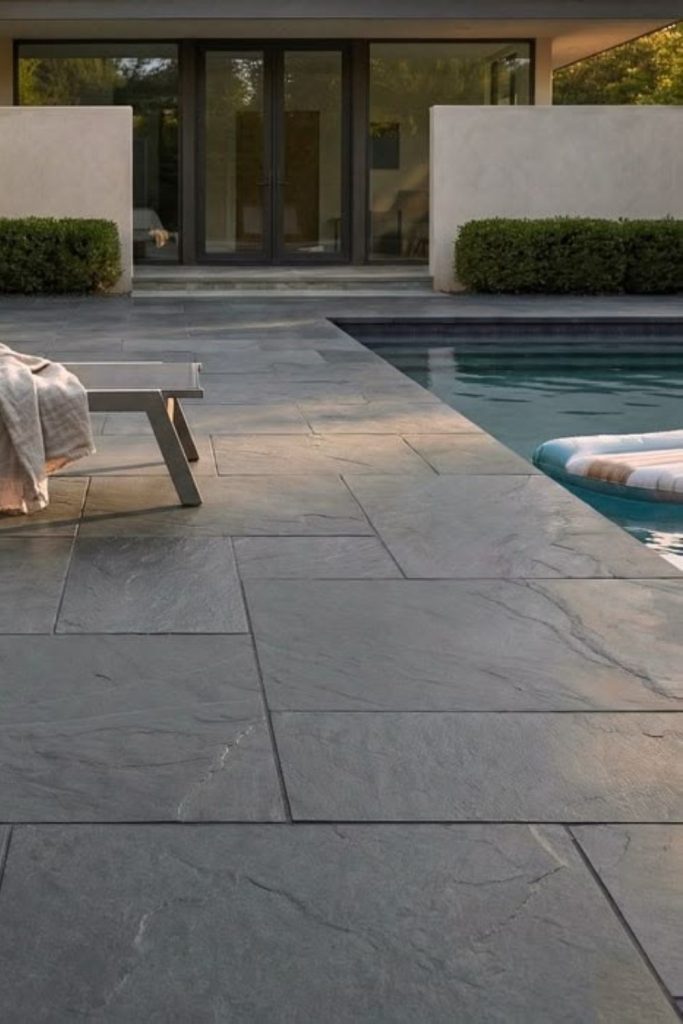 Monochrome slate modern pool terrace