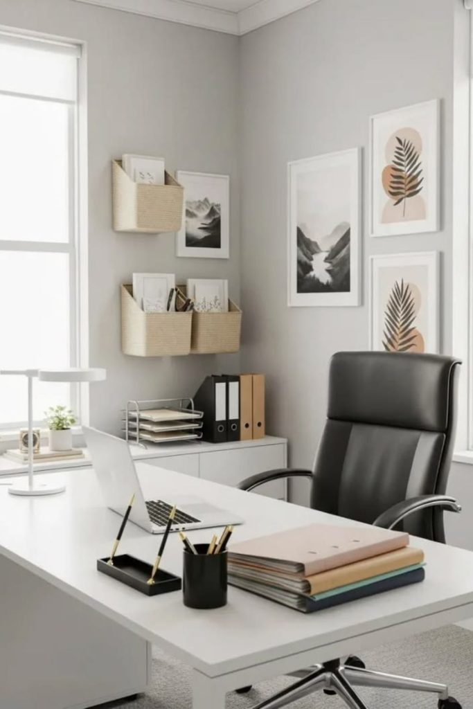 Monochrome black white office desk style.