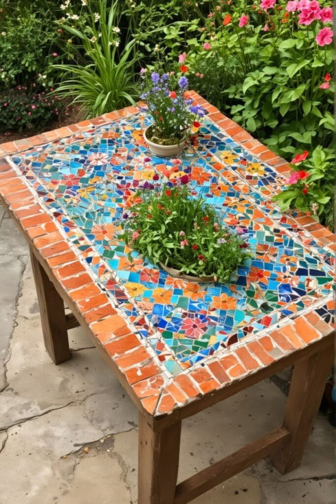 Mosaic tile garden table outdoor decor