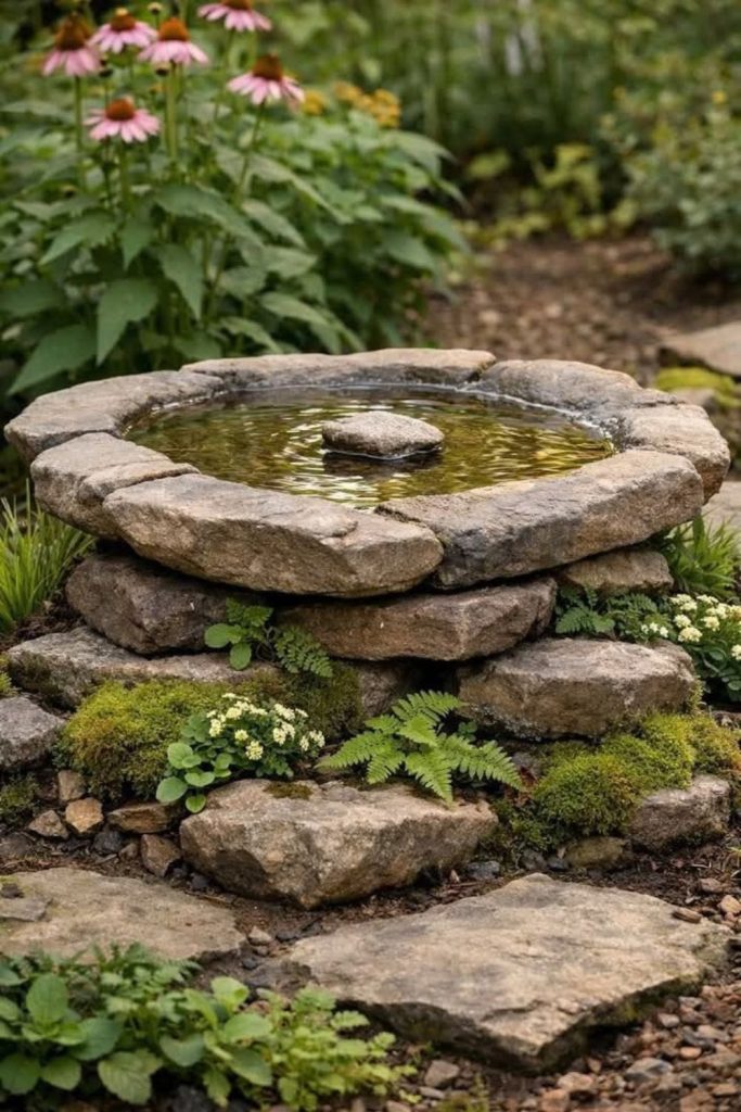 Mossy stone natural bee bath.