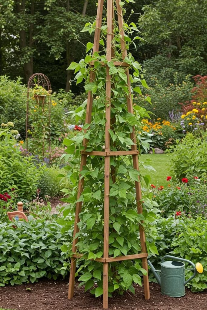 Pyramid obelisk wooden climbing trellis.