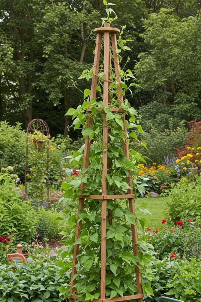 Rustic stick obelisk garden trellis