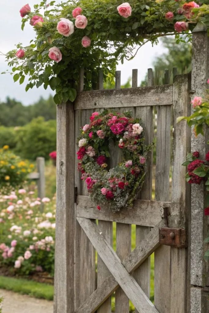 Old metal gate garden trellis