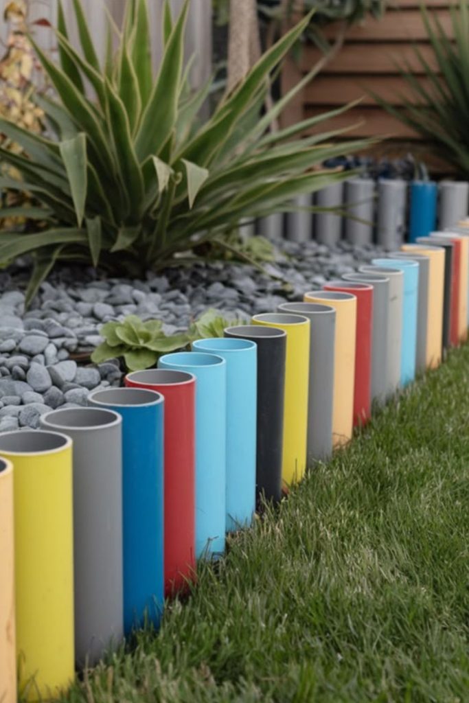 PVC pipe modern garden edging idea