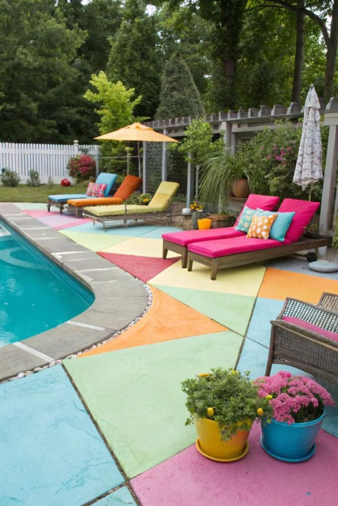 Painted concrete glow deck vibrant pool surface