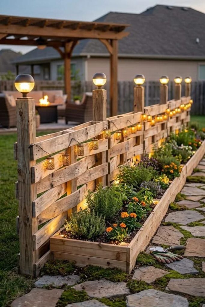 Pallet wood rustic fence garden border