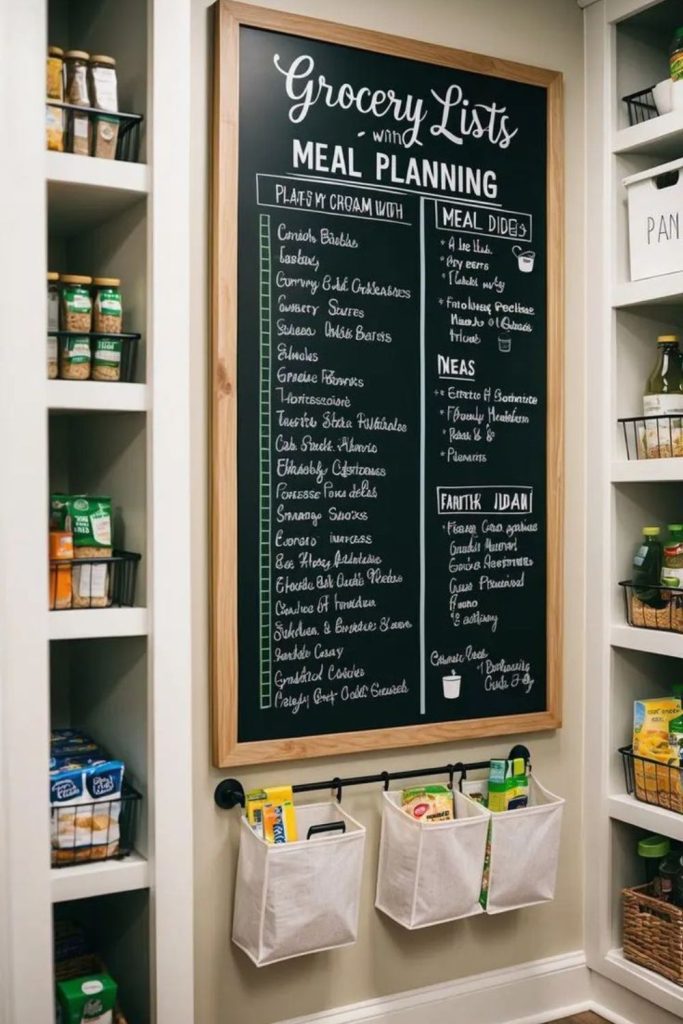 Pantry chalkboard grocery inventory idea.