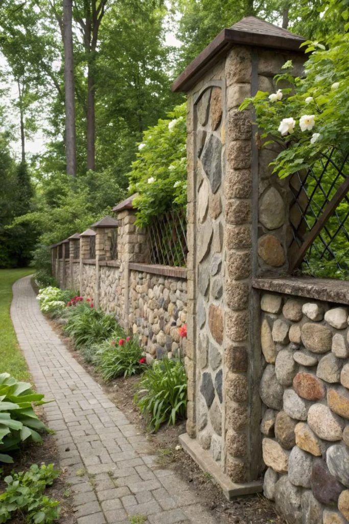 Pebble embedded concrete textured garden fence
