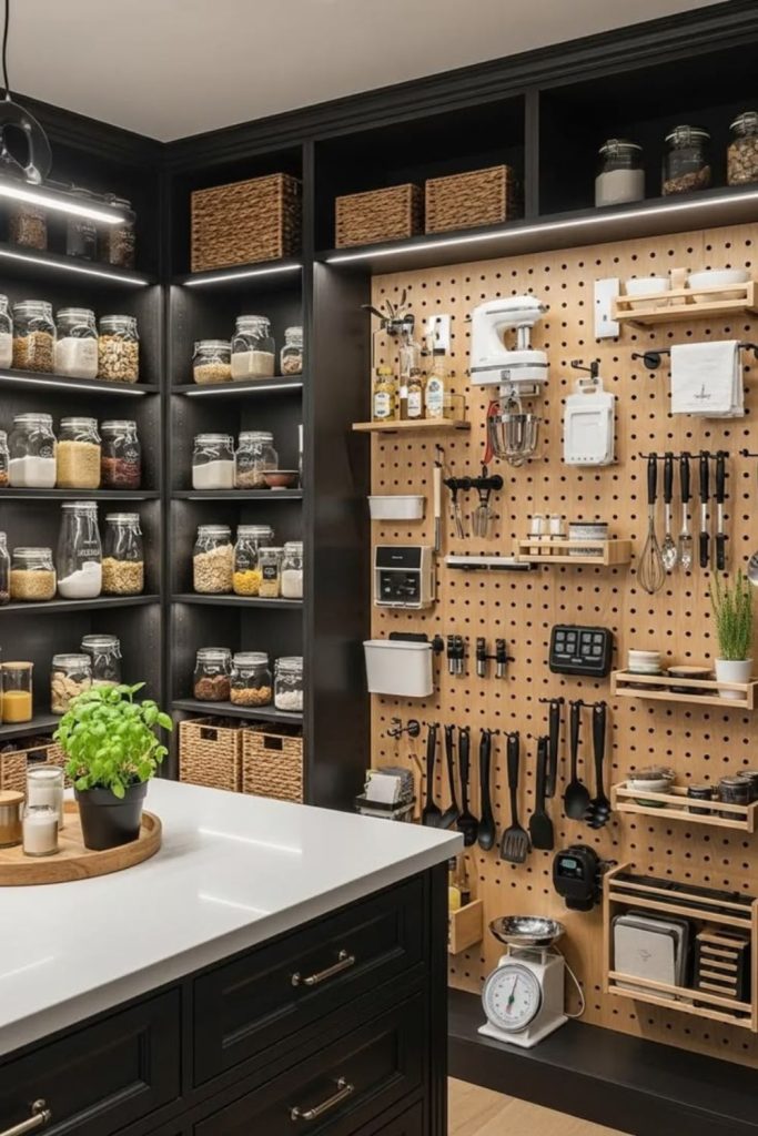 Pegboard adjustable pantry organization wall