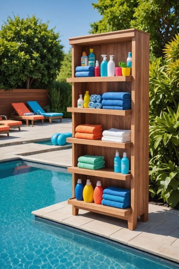 Pool ladder tool storage pockets