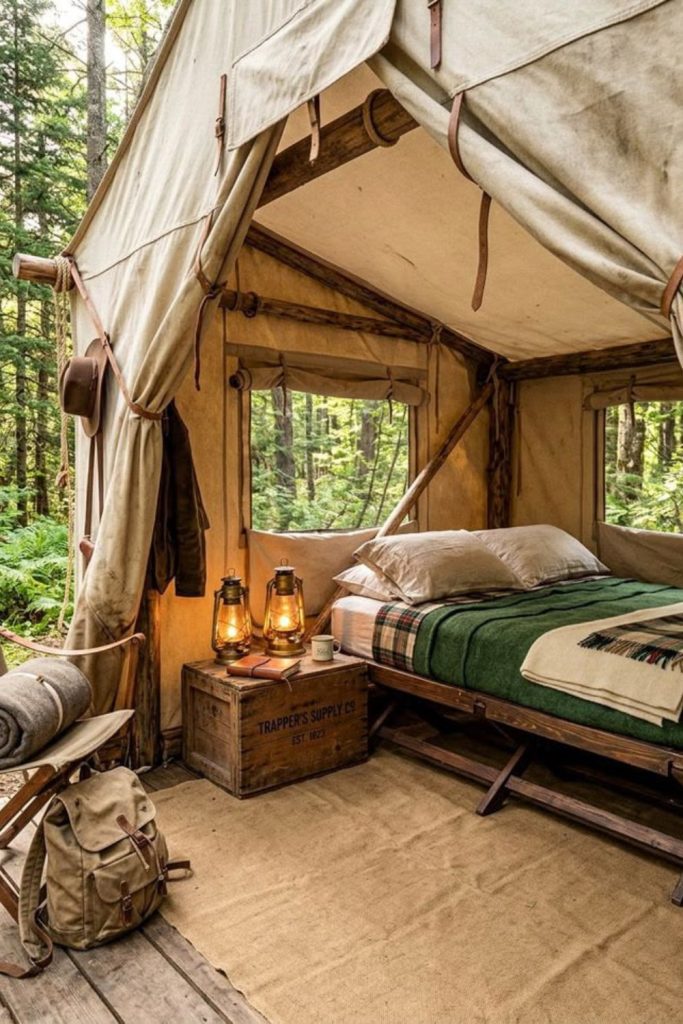 Prairie cowboy inspired rustic camping setup