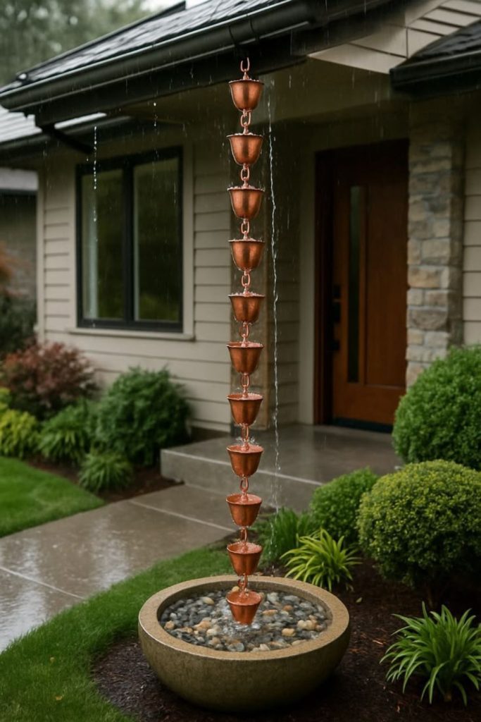 Rain chain decorative water garden feature