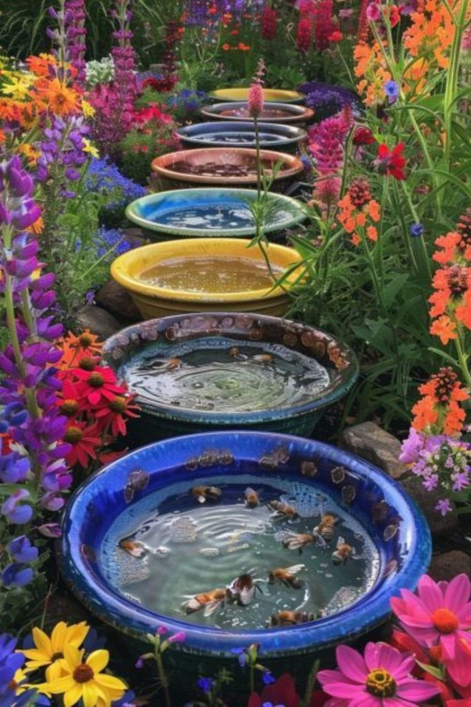 Rainboot recycled bee bath idea.