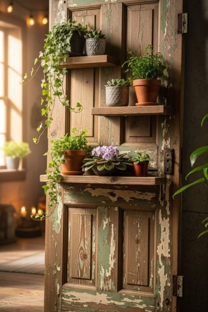 Old door rustic plant panel