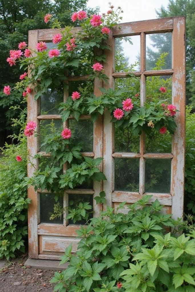 Reclaimed wooden door garden trellis.