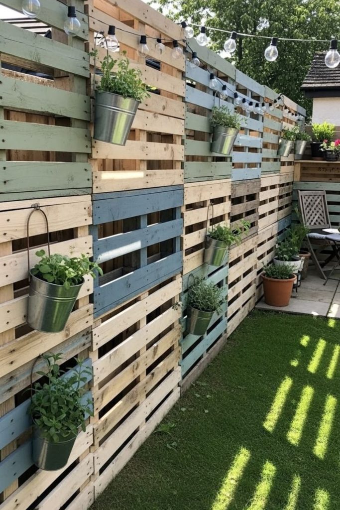 Reclaimed pallet patchwork rustic fence design