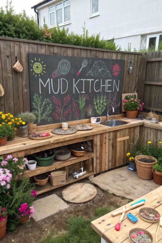Reclaimed wood rustic mud kitchen.
