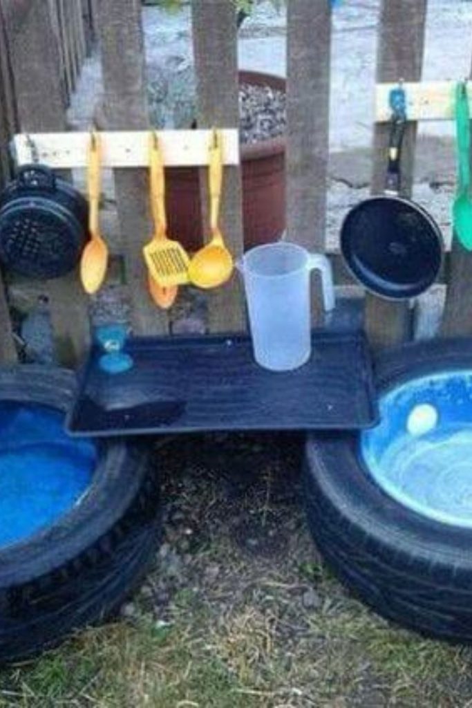 Pit tire stacked outdoor mud kitchen pit