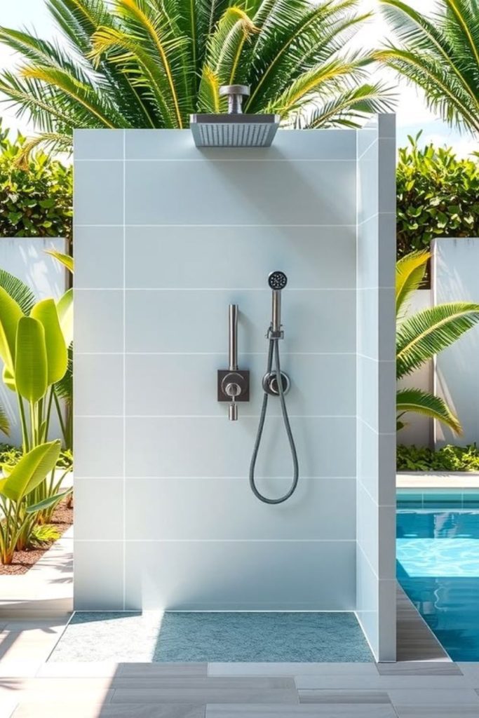Pool entry rinse shower arch