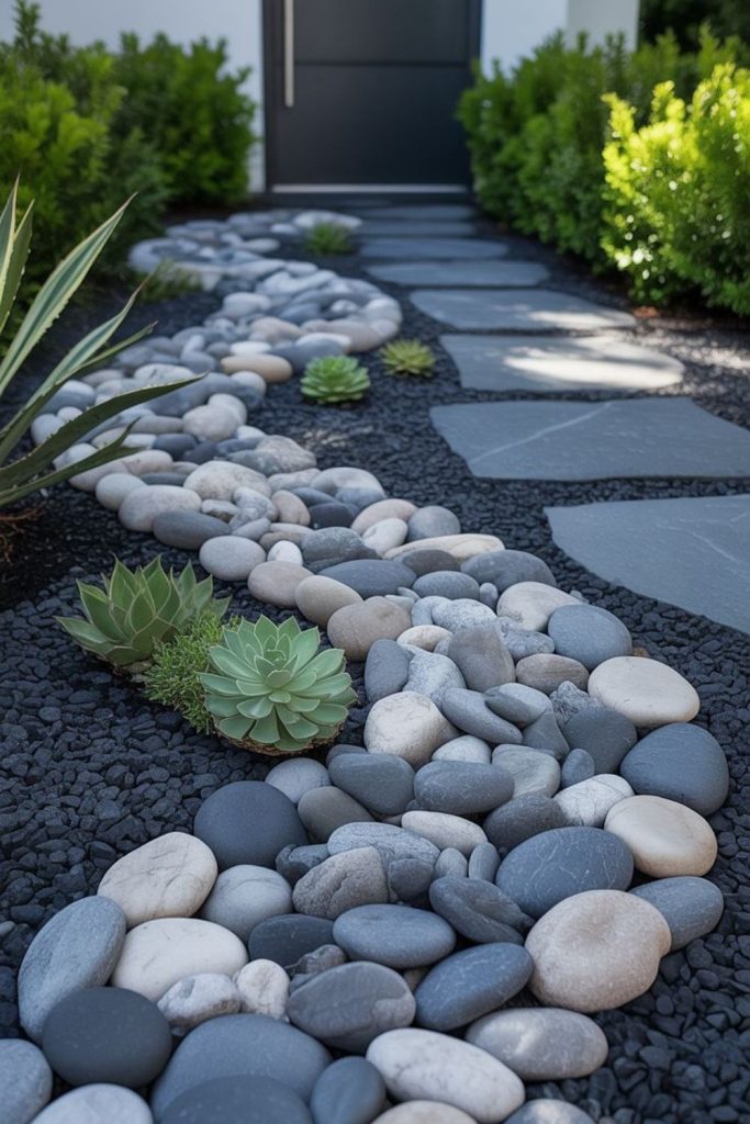Slate stones mimicking flowing riverbed.