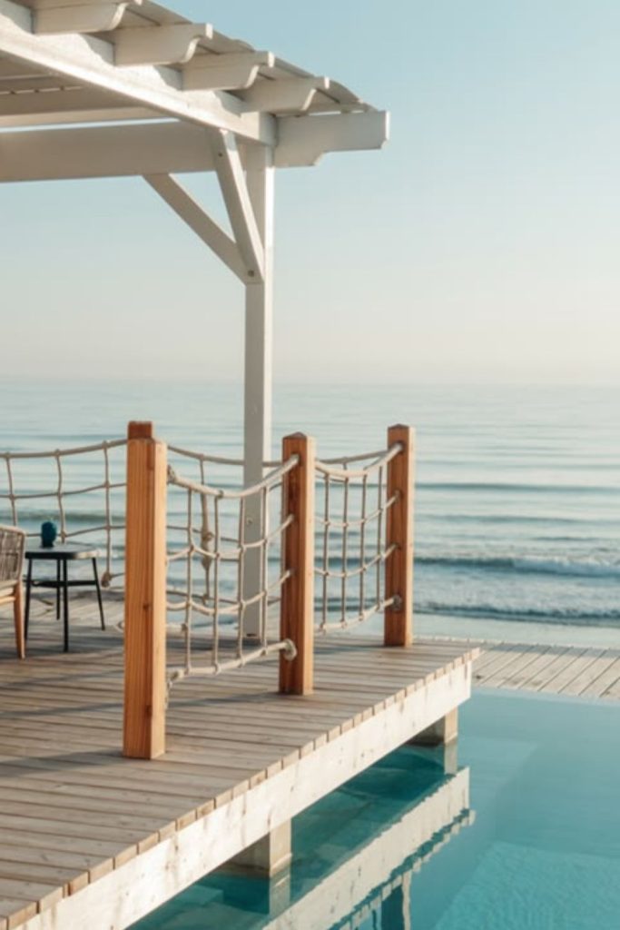 Nautical rope bound timber pool deck