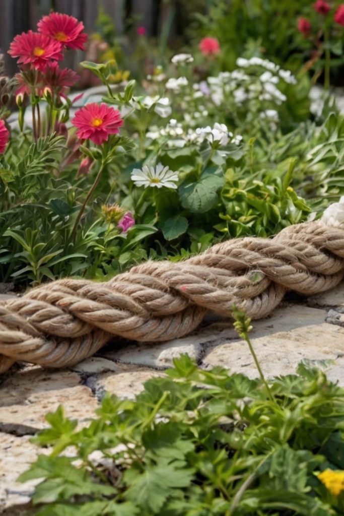 Rustic rope coil garden border design