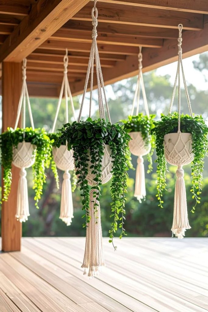 Rope hanging planter garden basket system