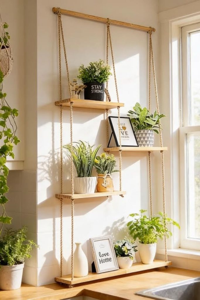 Rope ladder hanging plant system