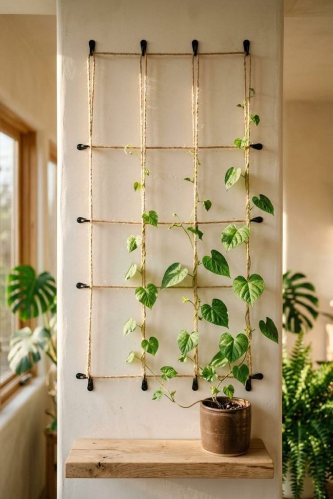 Rope wall trellis for plants